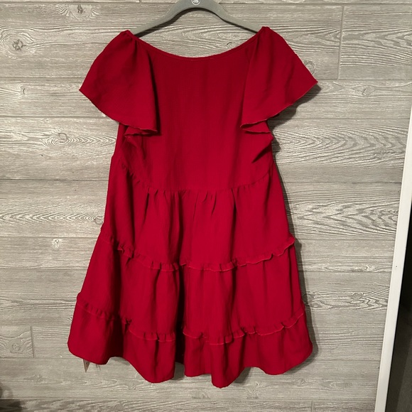 Entro Clara Tiered Ruffle Top‎ Red Short Sleeve Square Neck Drawstring Small - Picture 2 of 4